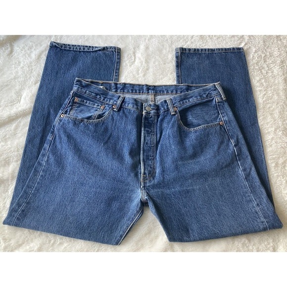 Levi's Mens 501 Jeans Button Fly Blue Medium Wash Straight Leg Mid Rise Sz 38x30 - Picture 2 of 8